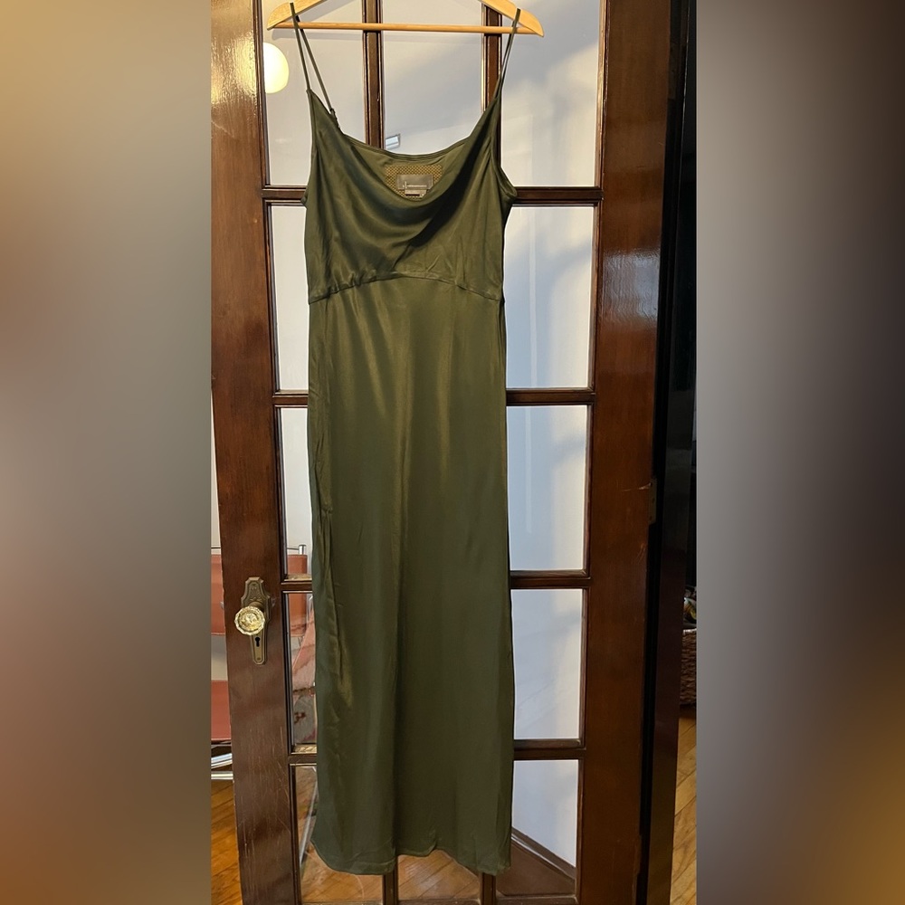 Worn Once! Olive Anthropologie Cowl Neck Midi Shift Dress